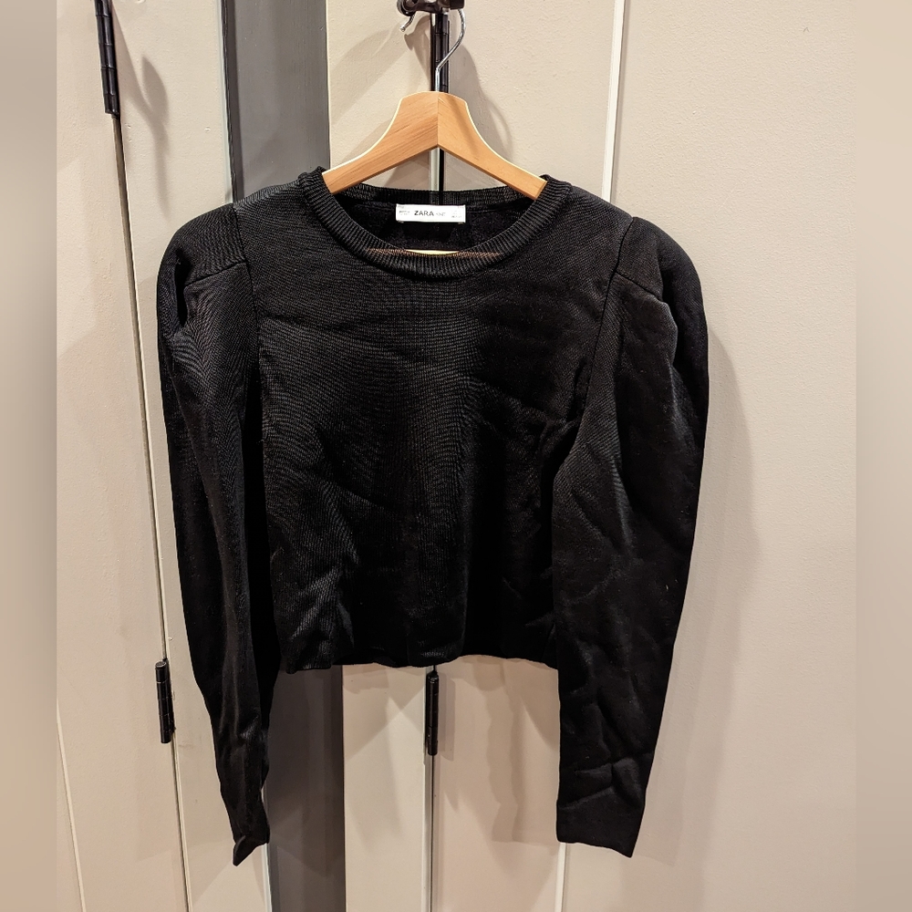 Black Zara Knit Puff Sleeve Sweater